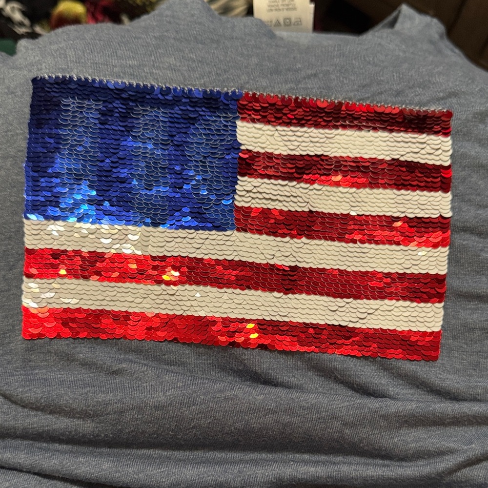 Modern Lux Blue Tank Top with Sequin American Flag